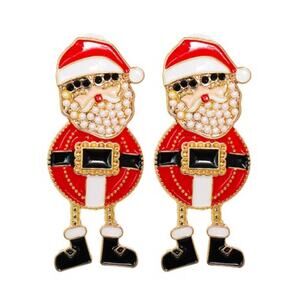 Santa Claus Enamel Pearl Earrings Christmas